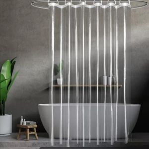 Transparent Bathroom Shower Curtain PEVA Waterproof Bathtub Curtains Easy Clean Wipe  Mildew Proof Shower Curtains with Hooks