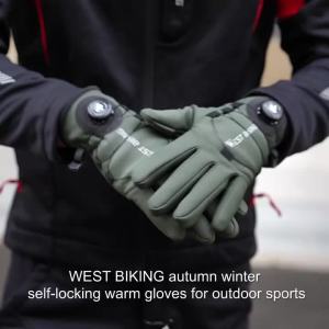 West Biking | WEST BIKING Self-Locking Cycling Gloves Winter Windproof Thermal Full Finger Gloves Touchscreen Motorcycle MTB Road Bike Gloves