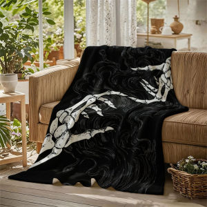 BILIBILI | Skeleton Hands Smoke Black Flannel Blanket Perfect for Sofa Office Bed Travel Sleep Read Relax Camping Four Season Use