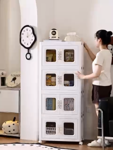 Easyhome.sg Dual Door Foldable Storage Cabinet with Wheels | Stackable Organizer Box | 1 Year Warranty