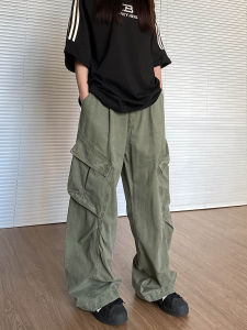 อเมริกันเรโทรถอดรหัส ดีไซน์ ทํางาน กางเกง ผู้ชายและ ผู้หญิง High Street หลวม ลำลอง พลีท ขากว้างผ้าม่านตรง กางเกง