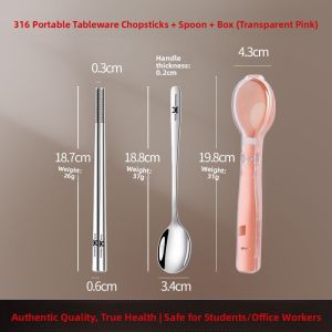 Portable 316 Stainless Steel Cutlery Set with Chopsticks And Spoon Student Style Storage Box Single Person Meal Kit Travel Friendly