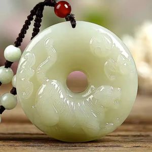 Natural Hotian Jade Pendant Dragon Zodiac Year Peace Buckle Jade Pendant White Jade Pendant Gift