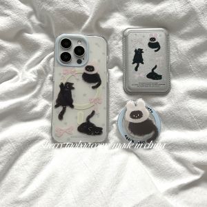 Adorable Little Black Cat Magnetic Card Holder Stand for  17Promax 16Pro 15 14 Simplistic 13  And Gentle