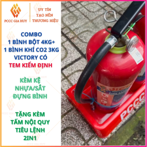 {Có Kiểm Định}Combo 1 bình chữa cháy bột 4kg+1 bình khí CO2 3kg kiểm định kèm kệ đựng tặng NQTL 2IN1