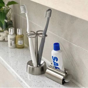 Minimalist Japanese Style 304 Stainless Steel Four-leaf Clover Toothbrush Holder Bathroom Vanity Shelf Anti-mold Adult Use