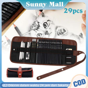 29pcs/Set Pensil Gambar Sketsa/Sketch Pencil Set/Drawing Pencil Set Dan Pisau Penghapus/Dengan Pouch Serut