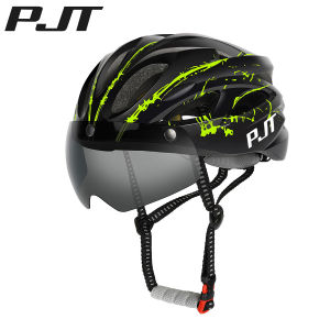 PJT Adult Cycling Helmets Road Mtb Bike Bicycle Helmet Removable Magnetic Windproof Sunglasses Bicycle Helmet Reflective Tape