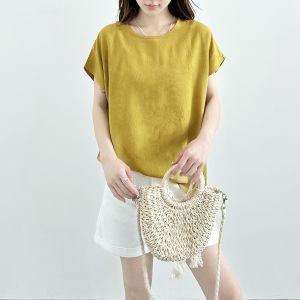 Summer 2025 New Cotton Silk round Neck Short Sleeve T-Shirt Women Solid Color Embroidery Versatile plus Size Artificial Cotton Top