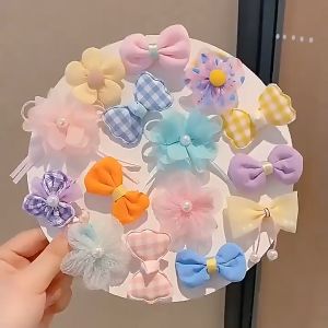 Set 10 kẹp tóc nơ vải xinh xắn màu sắc dễ thương cho bé gái PK106