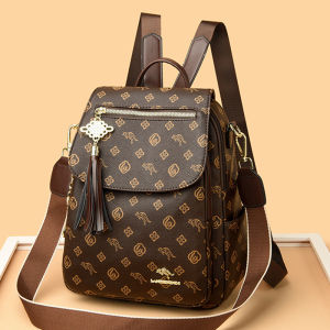 Miqi Kangaroo 2025 New Genuine Leather Double Shoulder Bag Casual Ladies Large Capacity Backpack Fashionable Mom Bag