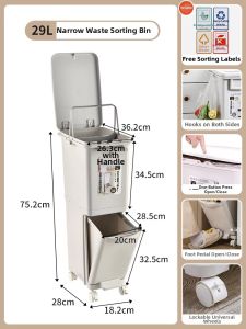 QIANQIN | Wet-Dry Separation Kitchen Trash Bin Large Capacity 2 Layers