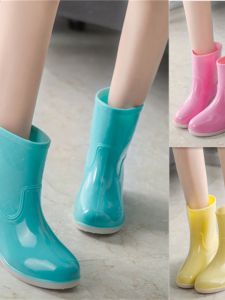Womens Rain Boots Womens Spring & Fall South Korea Fashion Jelly Mid-Calf and Low Length Cotton Rain Boots Waterproof Non-Slip Water Shoes Plus Size Rubber Shoes