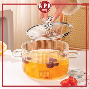 APA Glass Pot with Lid Cover Borosilicate Glass with Handle Multipurpose Heat-resistant Cooking Pot Pan Cookware Periuk Masak Kaca 加厚双耳小熊玻璃锅