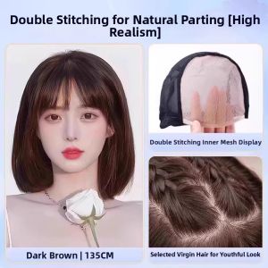 MENGSIQIAN | Short Real Human Hair Handmade Stylish Natural Full Wig