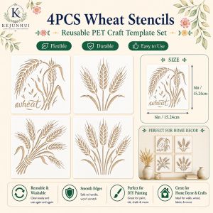 4pcs Wheat Ear Painting Stencils for Wall Painting Canvas ArtScrapbookingFarmhouse Home DecorHarvestFarmhouse Decorations