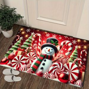 VIKAMA Christmas Snowman Entry Door Floor Mat Entryway Decorative Carpet Non Slip Holiday Ambience Decoration