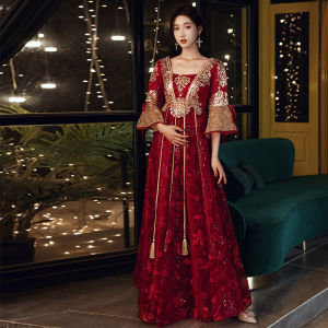 Chinese Style Maternity Wedding Dress Cover Belly Long Sleeve High Waist Gown for Engagement Parties And Weddings