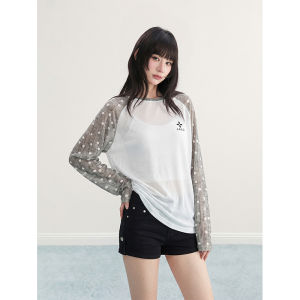 ARCG | Dotted White Sheer Shoulder-long Sleeves Sun Protection Summer Loose Shirt