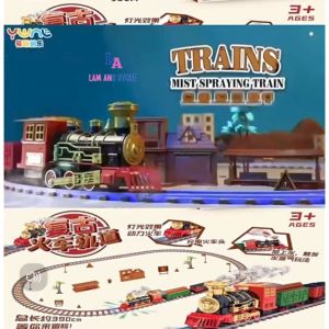 Tàu lửa đồ chơi giáng sinh 3 toa phun khói tự động Tàu lửa đường ray phun sương noel cho bé chơi- làm quà tặng giáng sinh