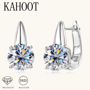 A Pair of 925 Sterling Silver 2-Carat*2 Moissanite Minimalist and Stylish Four-Prong Earrings a Niche Style for Men Women and