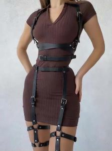 Punk PU Leather Leg Harness for Women Adjustable Thigh Garter Belt Harness Decor Accessory for Party Festival Night Outfit