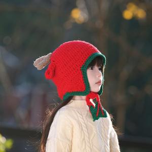 หมวกไหมพรมถักนิตติ้งน่ารักสำหรับเด็กผู้ชายและเด็กผู้หญิงในฤดูหนาว หมวกทรงหางหมีสีแดงสำหรับปีใหม่และคริสต์มาส หมวกเด็ก หมวกไหมพรม หมวกผ้าฝ้าย หมวกเด็กผู้ชาย หมวกเด็กผู้หญิง