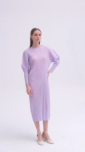 Miyake เสื้อชุดยาวจีบมีจีบแขนค้างคาวแฟชั่นเกาหลีเสื้อผ้าออกแบบโดยดีไซเนอร์