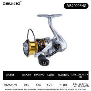 DEUKIO | DEUKIO Fishing Reel Double Guide Rod Worm Shaft Spinning Reel Carbon Fiber Body CNC Handle Lure Reel 7+1BB Freshwater Saltwater
