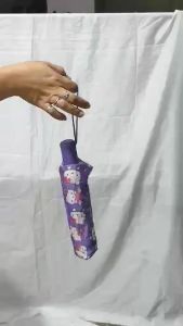 OH 3folds automatic hello kitty design pongee uv tela with pouch(sun/rainwind proof)