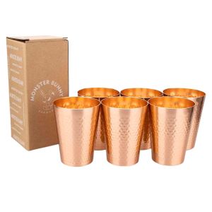 Hammered ทองแดงอลูมิเนียมแก้วเบียร์ 430ml ชุดกล่อง-สไตล์ชนบทน้ําหนักเบาถ้วยดื่มสําหรับ Bar Camping ของขวัญใช้