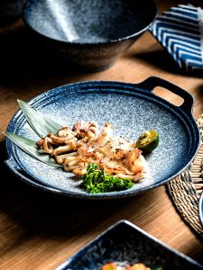 Beautiful Deep Dish Breakfast Plate Japanese Style Double Ear Dinnerware Ceramic Bowl Salad Plate Luxury Gradient Pattern