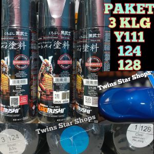 Samurai Paint Paket 3 Kaleng Pilok Pilox Cat Semprot Samurai Paketan Lengkap Biru Candy Blue Y111 Silver 124 Clear Pernis Glossy 128 400ml