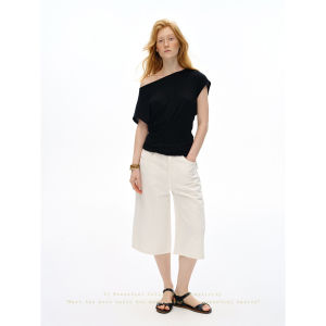 SHEITAOZI | White Off-Shoulder Design Slimming Loose Tee