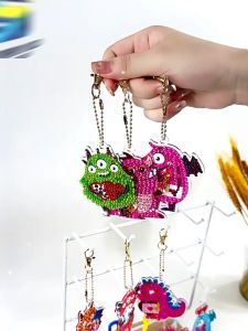 【15pcs】DIY GEM Keychains set Diamond Art Pendant Craft Kits Handmade Mosaic Sticker Key Chain Toy