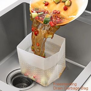 10pcs Disposable Sink Strainer Mesh Bag Self-standing Drain Bags Anti-block Garbage Net Kitchen Bathroom Sewer Filters Cleaners