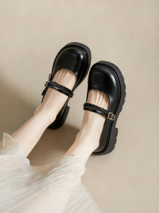 Josiny | Shallow Mary Jane Leather Flats for Women Black