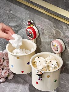 Bathroom Face Towel Storage Box Waste Utilization Suction Cup Toilet Paper Holder Cotton Soft Towel Rack Plastic Material