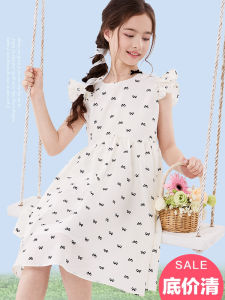 Disney Princess Dress Girls Summer New Style Thin Sleeve Fairy Skirt Mid-Length Childrens Clothing Casual Soft Viscose Fabric