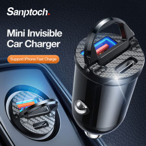 Sanptoch Mini Invisible Car Charger Adapter 60W Fast Charging USB Type C PD30W + QC3.0 Dual Port Flush Fit Quick Charge Compatible With iPhone 15 14 13 12 11 Pro Max iPad Samsung Huawei Xiaomi