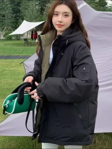 Winter Thickened down Cotton Jacket Outdoor Waterproof Casual Hooded Mens Fashionable Warm Coat Youthful Style Polyester Fiber