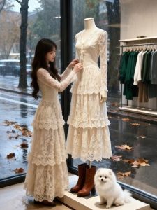 CHANGTONG | Đầm Voan Thanh Lịch Cổ V Có Nếp Nhăn