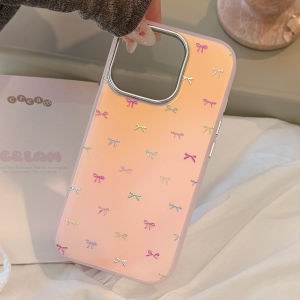 Korean Colorful Bowknot Pattern Laser Plating Phone Case For iPhone 17 16 15 14 13 12 Pro Max Shockproof Protective Hard Cover