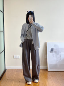 High Waist Wide Leg Pants Womens Spring Autumn Loose Casual Drapey Floor-Length Banana Pants Color Block Commute Style