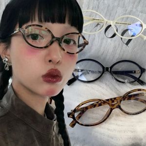 Retro Oval Glasses Fashion Girls Black White Leopard Frame Glasses New Simple Y2K Style Oval Eyeglass Women Decorative Eyewear