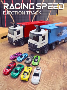 Transforming Car Carrier Truck Toy with Racing Track & Storage - Educational STEM Play Set for Kids - Multi-Mode Ejection & Parking Lot Simulation - Interactive Vehicle Play for Boys & Girls