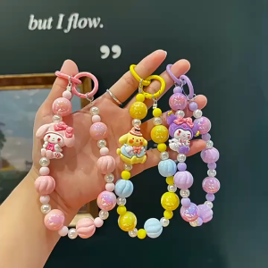 VINTLOOK  จี้พวงกุญแจโซ่พันข้อมือรูปการ์ตูนสายโทรศัพท์เก๋ไก๋สไตล์ซานริโอประดับด้วยลูกปัด