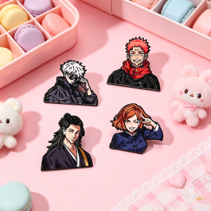 Bandai | 4pcs Anime Enamel Pins Set Satoru Gojo And Nobara Kugisaki Cartoon Character Brooches Lapel Pins Accessories for Backpack