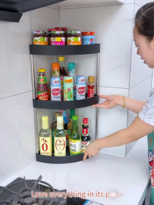 Corner Storage Rack 3 Tier Iron Organizer Shelf for Kitchen Counter Bathroom Vanity Spice Holder Under Sink Space Saving