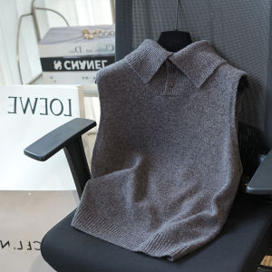 Gray High Collar Knitted Vest Autumn Winter Shirt Outerwear Layering Polo Collar Slim Fit Sweater Vest Versatile Style Pure Color